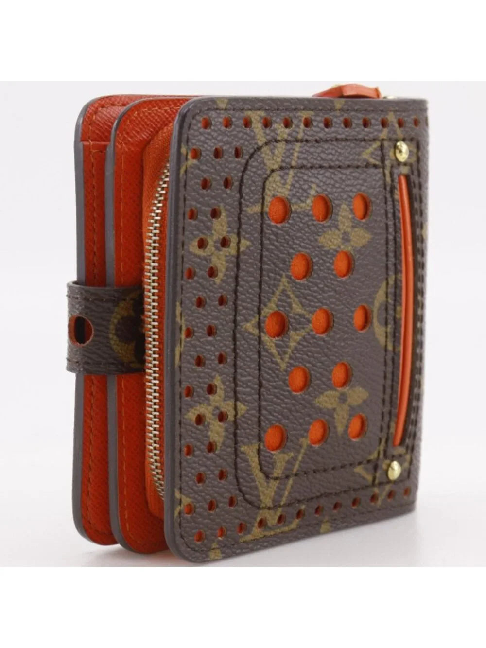 Louis Vuitton Compact Zip Monogram Perfo Canvas Brown Orange Bifold Wallet